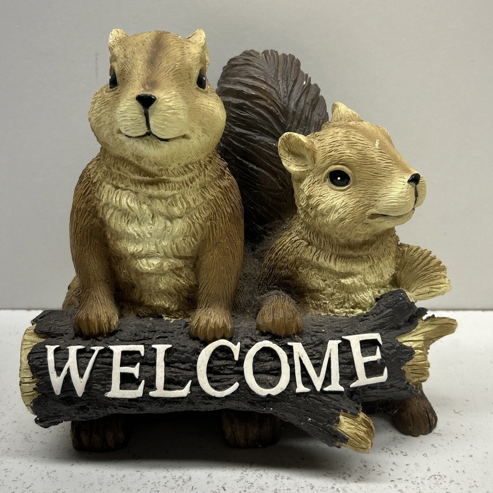 Slifka Sales Co Resin Squirrels On Log Welcome Sign Garden Statue Decor